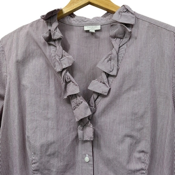 Talbots Red and White Pinstripe Ruffle Long Sleeve Blouse, XL - Picture 6 of 8